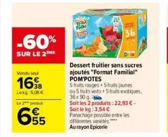 Carrefour Dessert fruitier sans sucres ajoutés offre