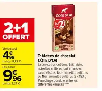 Carrefour Tablettes de chocolat côte d'or offre