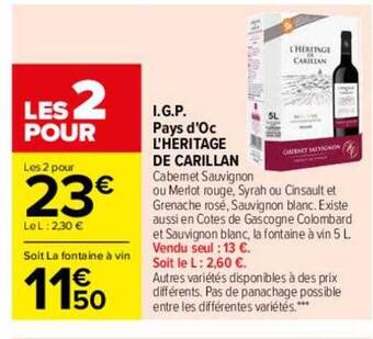 Carrefour I.g.p. pays d'oc l'héritage de carillan offre