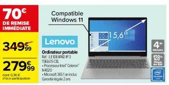 Carrefour Ordinateur portable lenovo offre