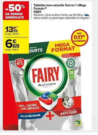 Carrefour Market Tablettes lave-vaisselle tout en 1 «mega format» fairy offre