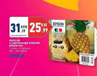 Bureau Vallée Pack de 4 cartouches d'encre epson 604 offre
