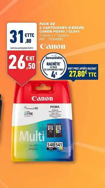 Bureau Vallée Pack de 2 cartouches d'encre canon pg540 - cl541 offre