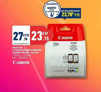 Bureau Vallée Pack de cartouches d'encre canon pg545 - cl546 offre