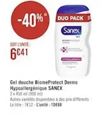 Casino Supermarchés Gel douche biomeprotect dermo hypoallergénique sanex offre