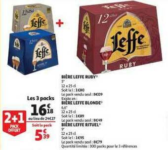 Auchan Direct Bière Leffe Ruby, Bière Leffe Blonde, Bière Leffe Rituel offre