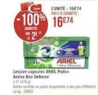 Casino Supermarchés Lessive capsules ariel pods+ active deo defense offre