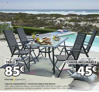 JYSK Table De Jardin Mexico + Chaise Inclinable New Mexico offre
