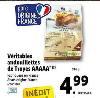 Lidl Véritables Andouillettes De Troyes Aaaaa offre