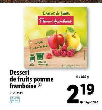 Lidl Dessert De Fruits Pomme Framboise offre