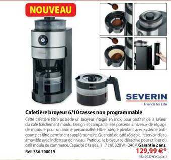 Mathon Cafetière Broyeur 6-10 Tasses Non Programmable Severin offre