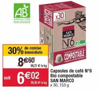 Capsules de cafe n 6 bio compostale san macro