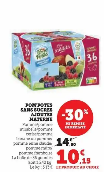 U Express Pom'potes sans sucres ajoutes materne offre