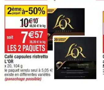 Cora x Carrefour Café capsules ristretto L'Or offre
