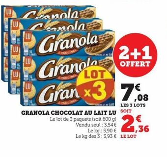 Super U Granola chocolat au lait lu offre