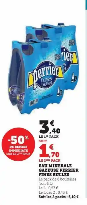 Super U Eau minerale gazeue perrier fines bulles offre