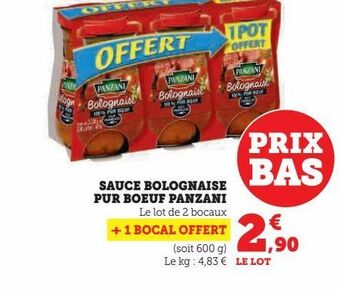 Super U Sauce bolognaise pur boeuf panzani offre