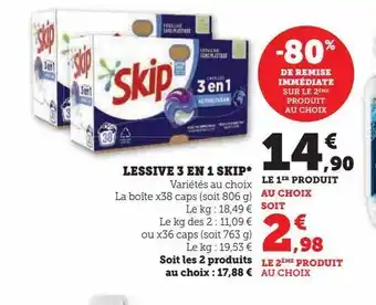 Super U Lessive 3 en 1 skip offre