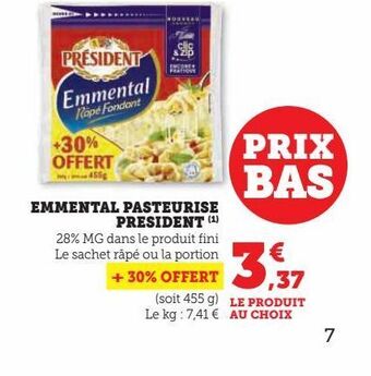 Super U Emmental pasteurise president offre