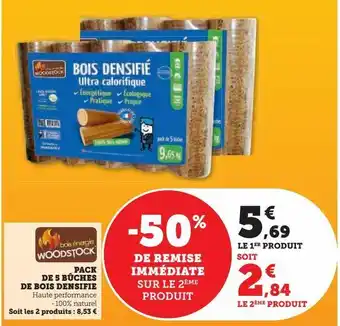 Super U Pack de 5 bûches de bois densifie offre