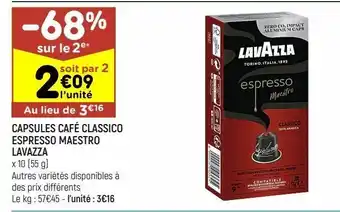 Leader Price Capsules café classico espresso maestro lavazza offre