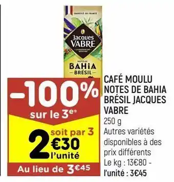 Café moulu notes de bahia brésil jacques vabre