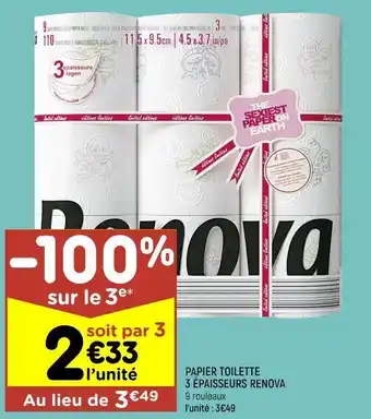 Leader Price Papier toilette 3 épaisseurs renova offre
