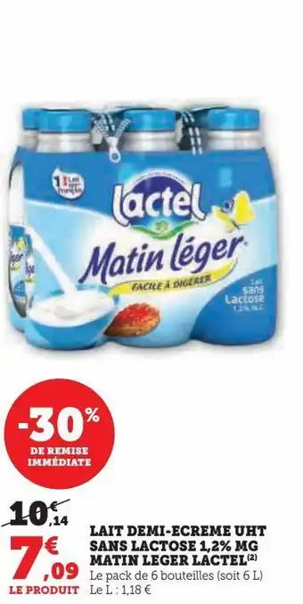 Lait demi-ecreme uht sans lactose 1,2% mg matin leger lactel