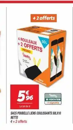Netto Sacs poubelle liens coulisants 50lx10netto offre