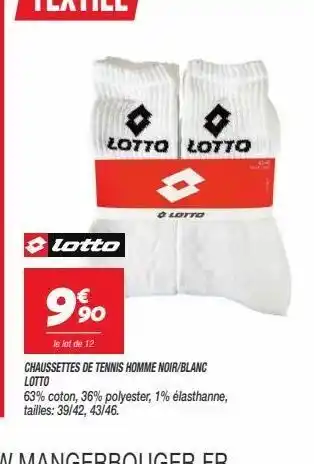 Netto Chaussettes d etennis homme noir//blanc lotto offre