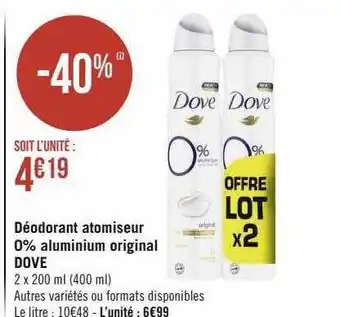 Déodorant atomiseur 0% aluminium original dove