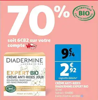 Auchan Crème anti-rides diadermine expert bio offre