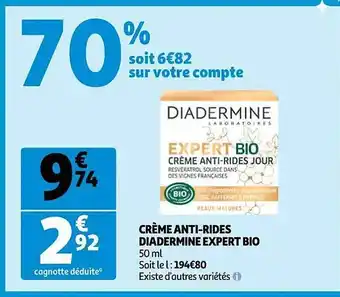 Auchan Crème anti-rides diadermine expert bio offre