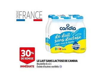 Auchan Le lait sans lactose de candia offre