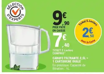 E.Leclerc Carafe filtrante 2,5l + 1 cartouche ovale offre