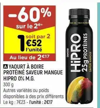 Leader Price Yaourt à boire protéiné saveur mangue hipro 0% m.g. offre