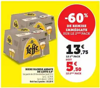 Super U Bière blonde abbaye de leffe 6,6° offre
