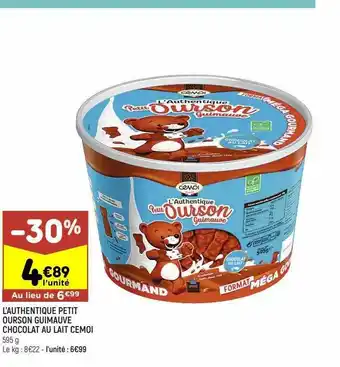 Leader Price L'authentique petit ourson guimauve chocolat au lait cémoi offre