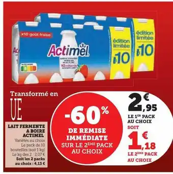 Super U Lait fermenté à boire actimel offre