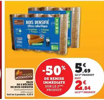 Super U Pack de 5 bûches de bois densifié woodstock offre