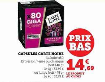 Super U Capsules carte noire offre