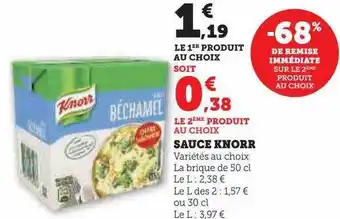 U Express Sauce knorr -67% de remise immédiate sur le 2ème produit au choix offre