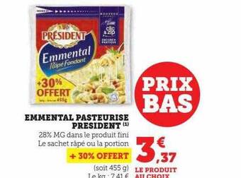 Super U Emmental pasteurisé président offre