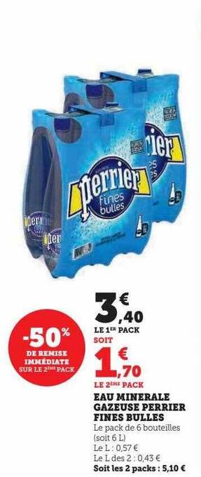 Super U Eau minérale gazeuse perrier fines bulles offre