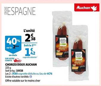 Auchan Chorizo doux auchan offre