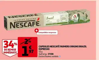 Auchan Capsules nescafé farmers origins brazil espresso offre