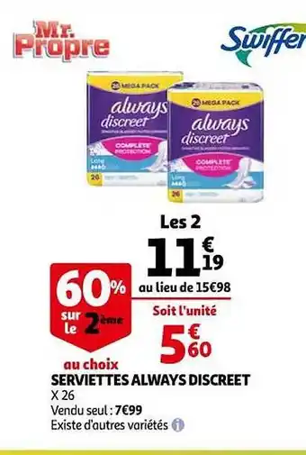 Auchan Serviettes always discreet offre