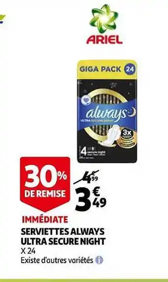 Auchan Serviettes always ultra secure night offre