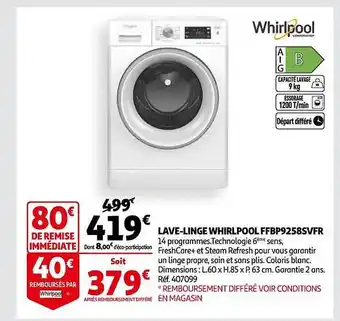 Auchan Lave-linge whirlpool ffbp9258svfr offre