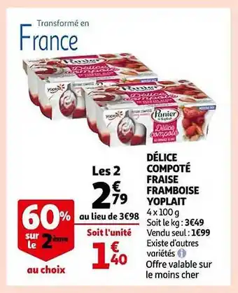 Auchan Délice compoté fraise framboise yoplait offre